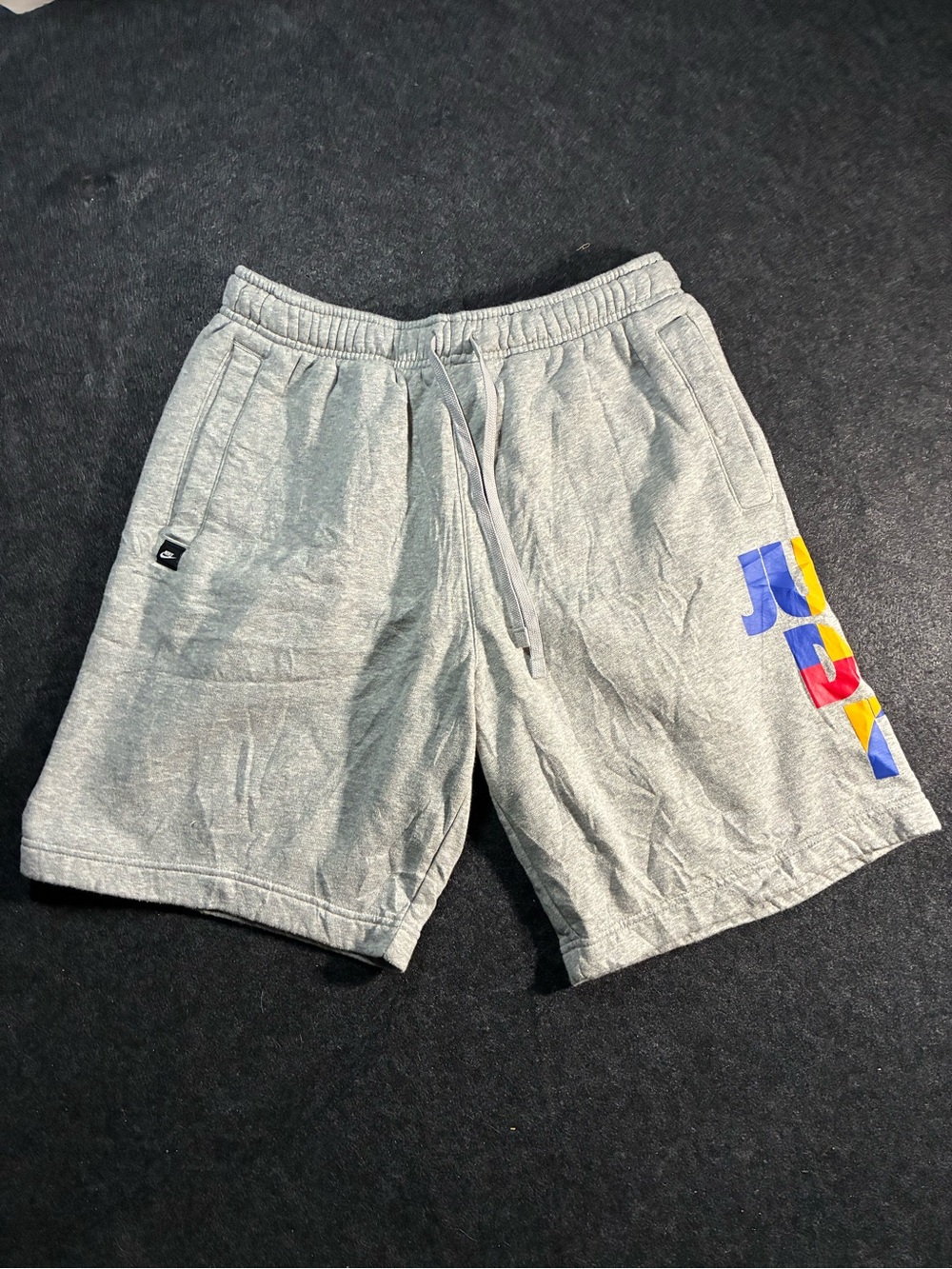 Nike Men's Gray Athletic Shorts with Color Block 'JUST DO IT’ Graphic